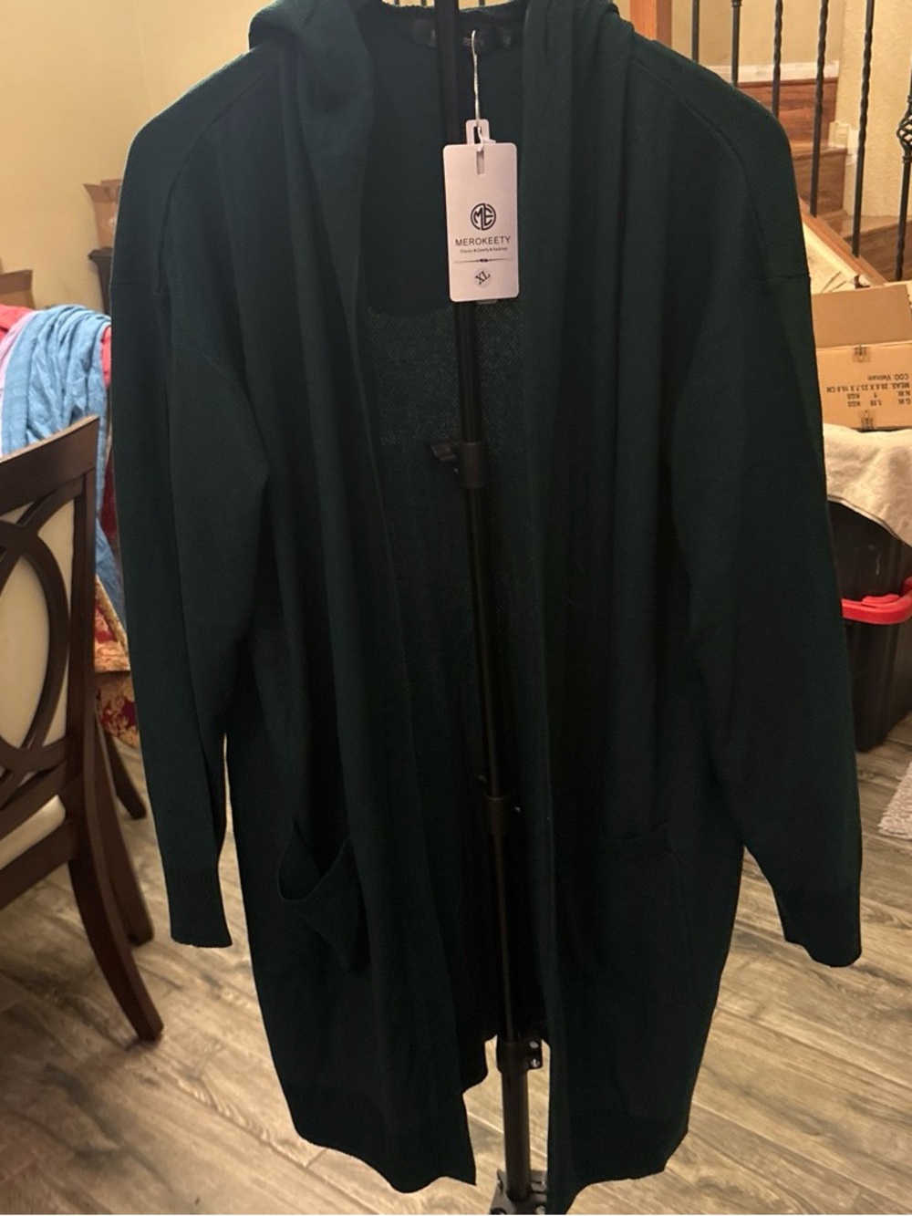 Merokeety Women's Dark Green Hooded Open Cardigan XL